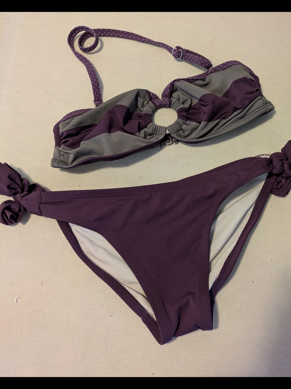 Tommy Hilfiger Plum and Gray Ring-Front Two-Piece Bikini XS